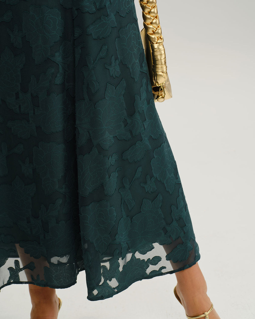 Vestido Maxi de Jacquard Verde Línea A