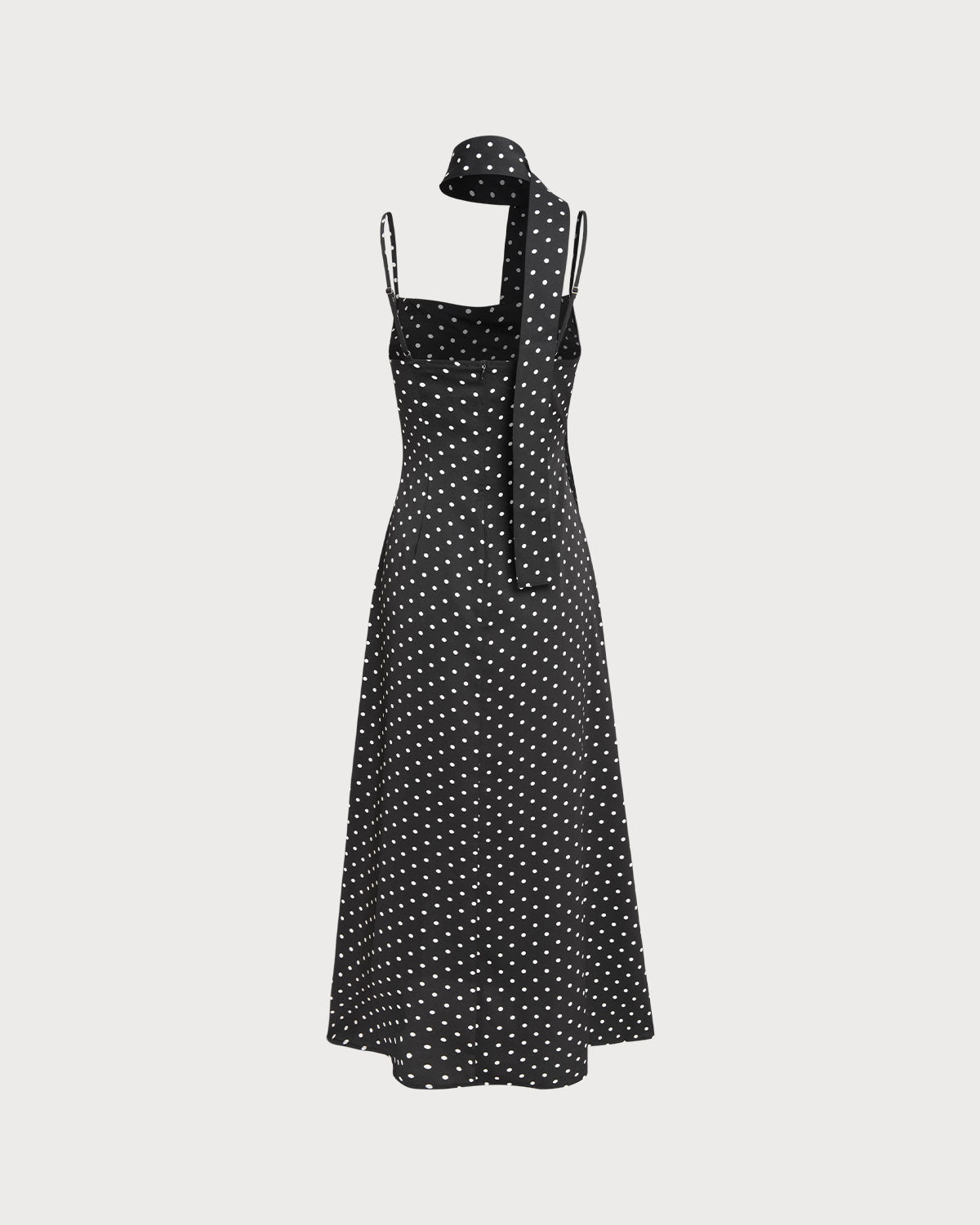 Vestido Maxi Lencero Negro de Lunares con Cuello Cowl
