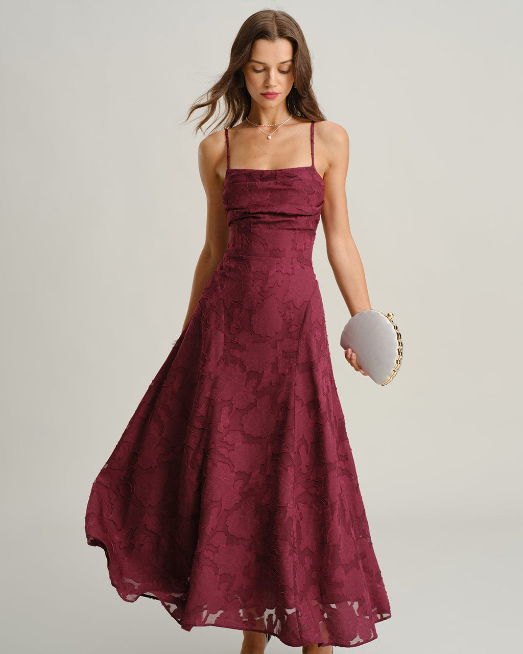 Vestido Maxi de Jacquard Rojo Vino
