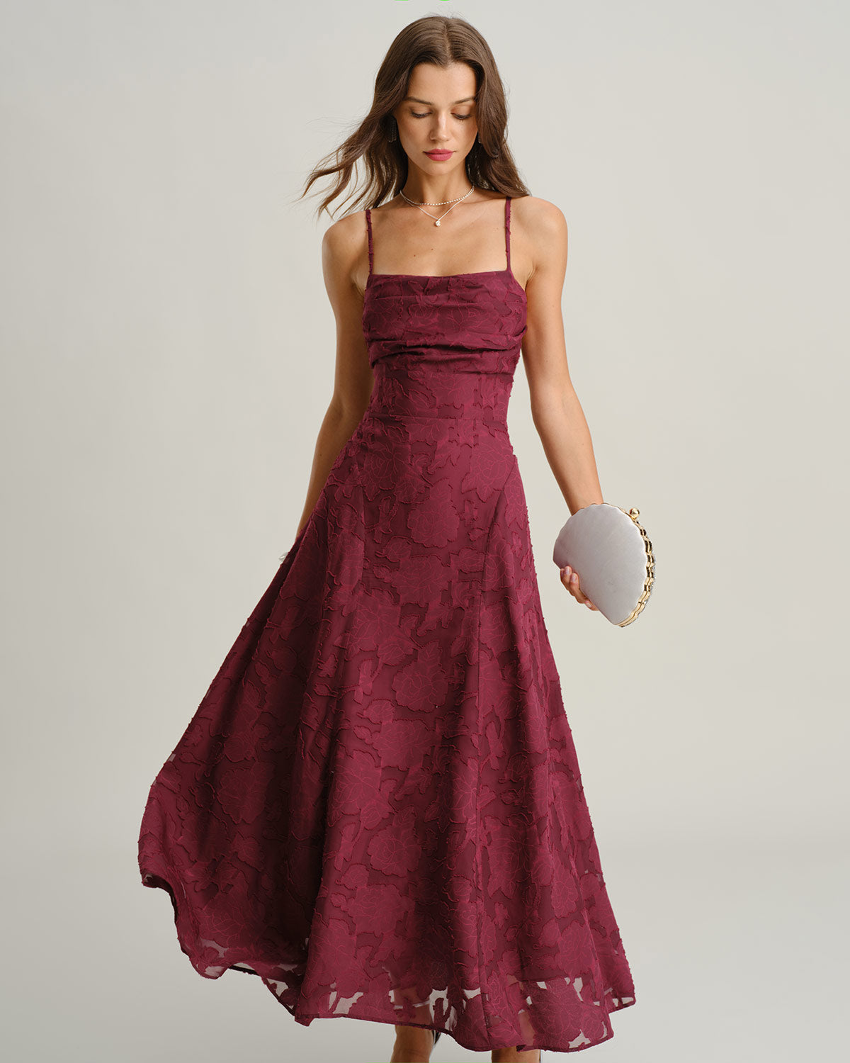 Vestido Maxi de Jacquard Rojo Vino