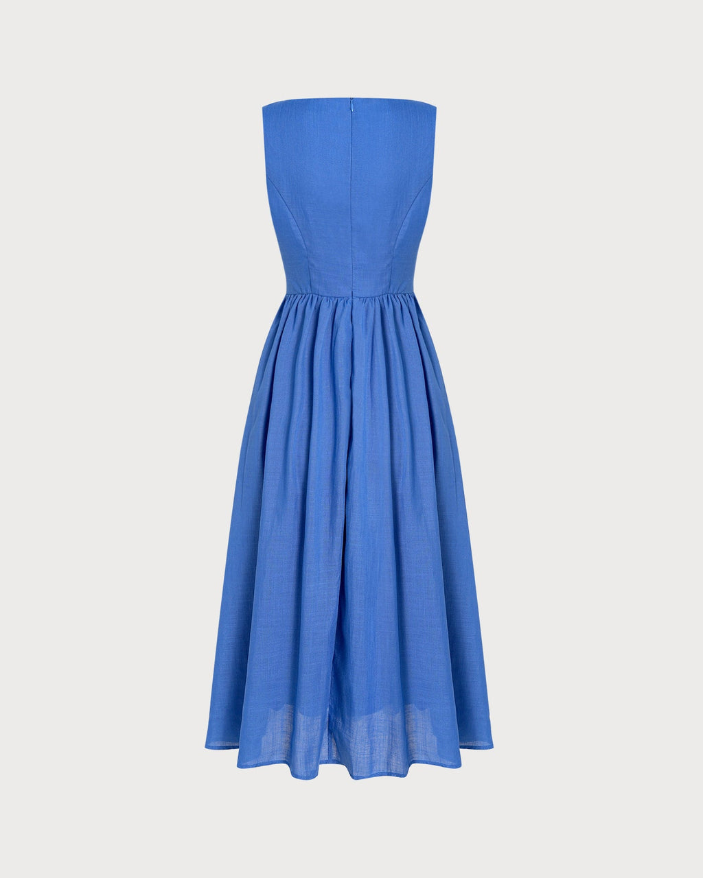 Vestido Midi Azul con Cuello Cuadrado, Lazos y Bolsillos