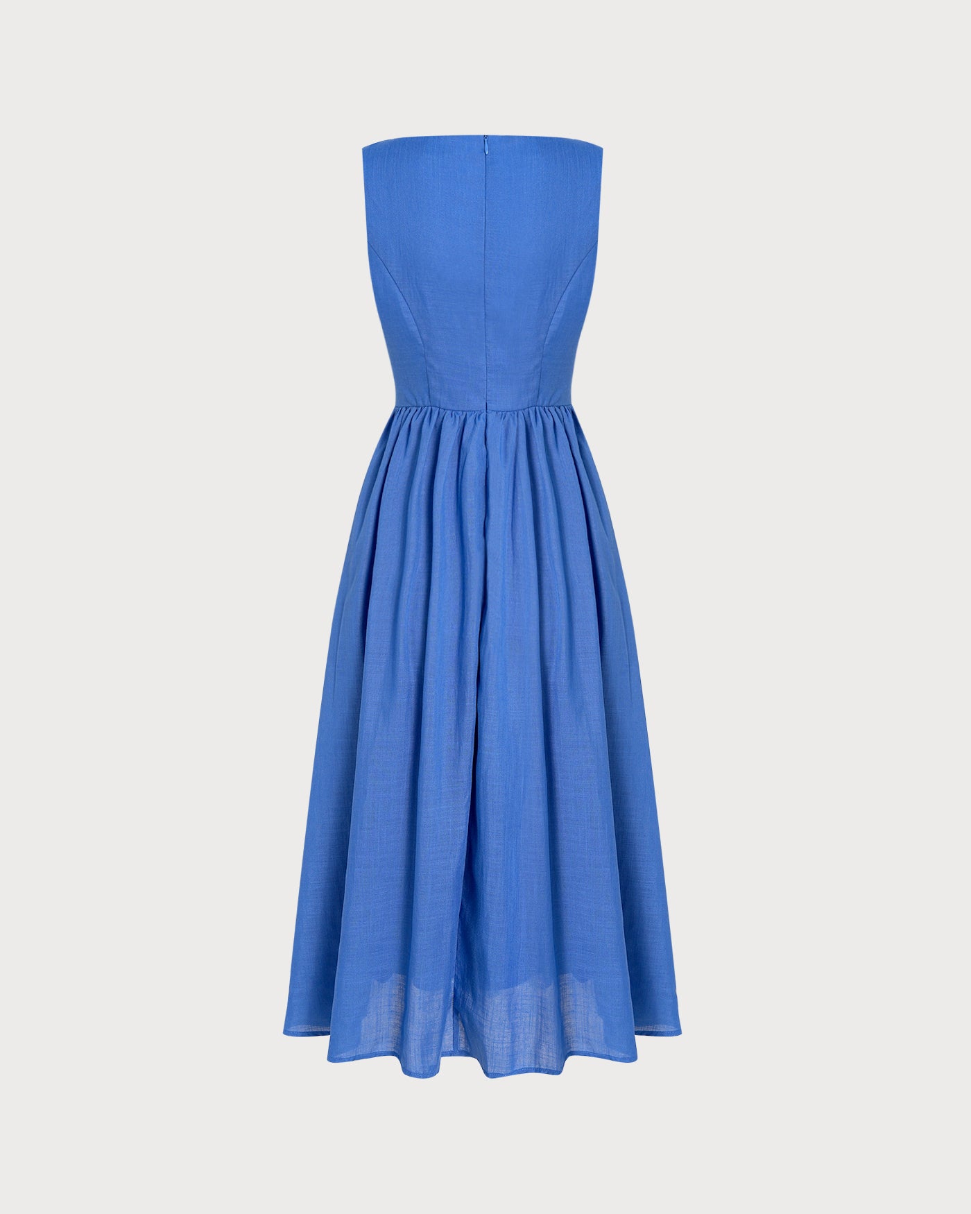 Vestido Midi Azul con Cuello Cuadrado, Lazos y Bolsillos