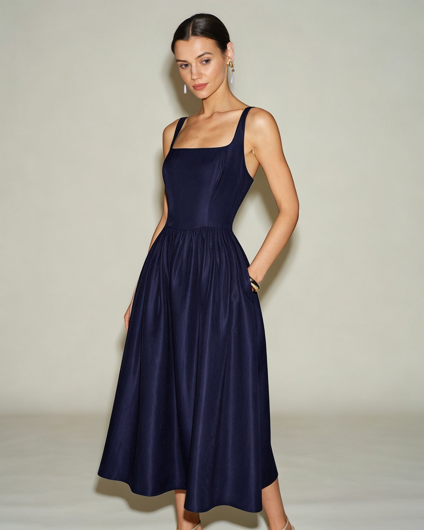 Vestido Midi Azul Línea A