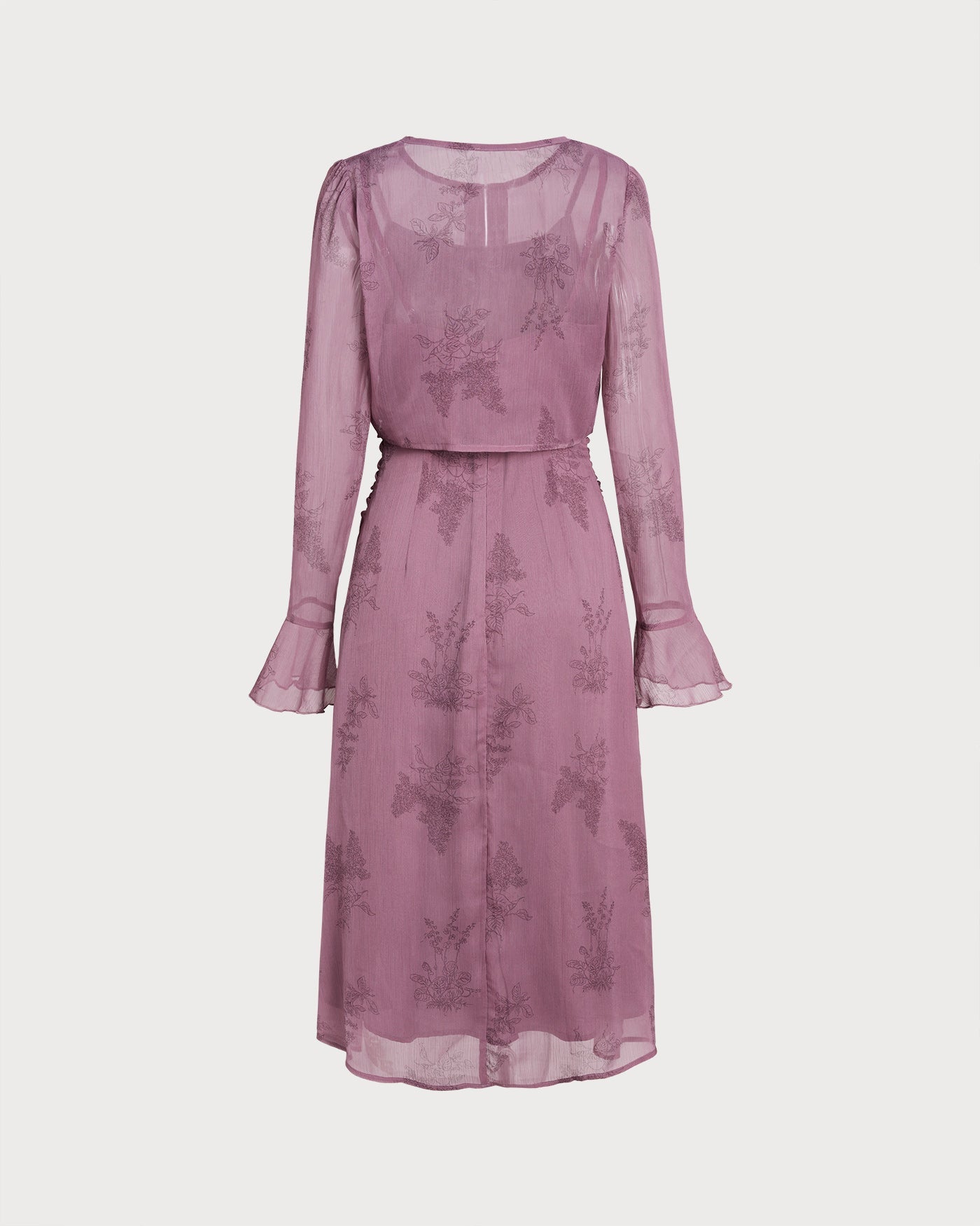 Vestido Midi Lencero Floral Morado con Fruncido