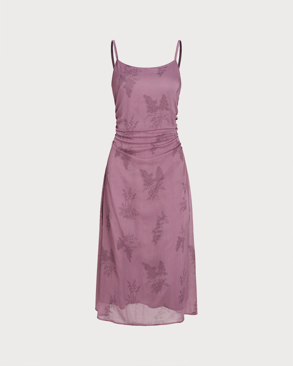 Vestido Midi Lencero Floral Morado con Fruncido