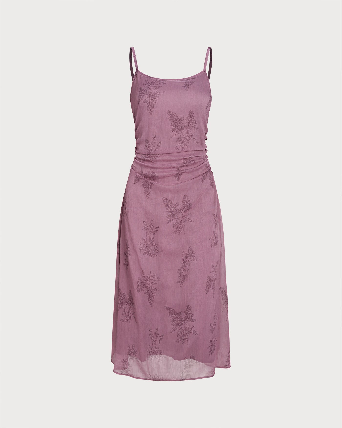 Vestido Midi Lencero Floral Morado con Fruncido
