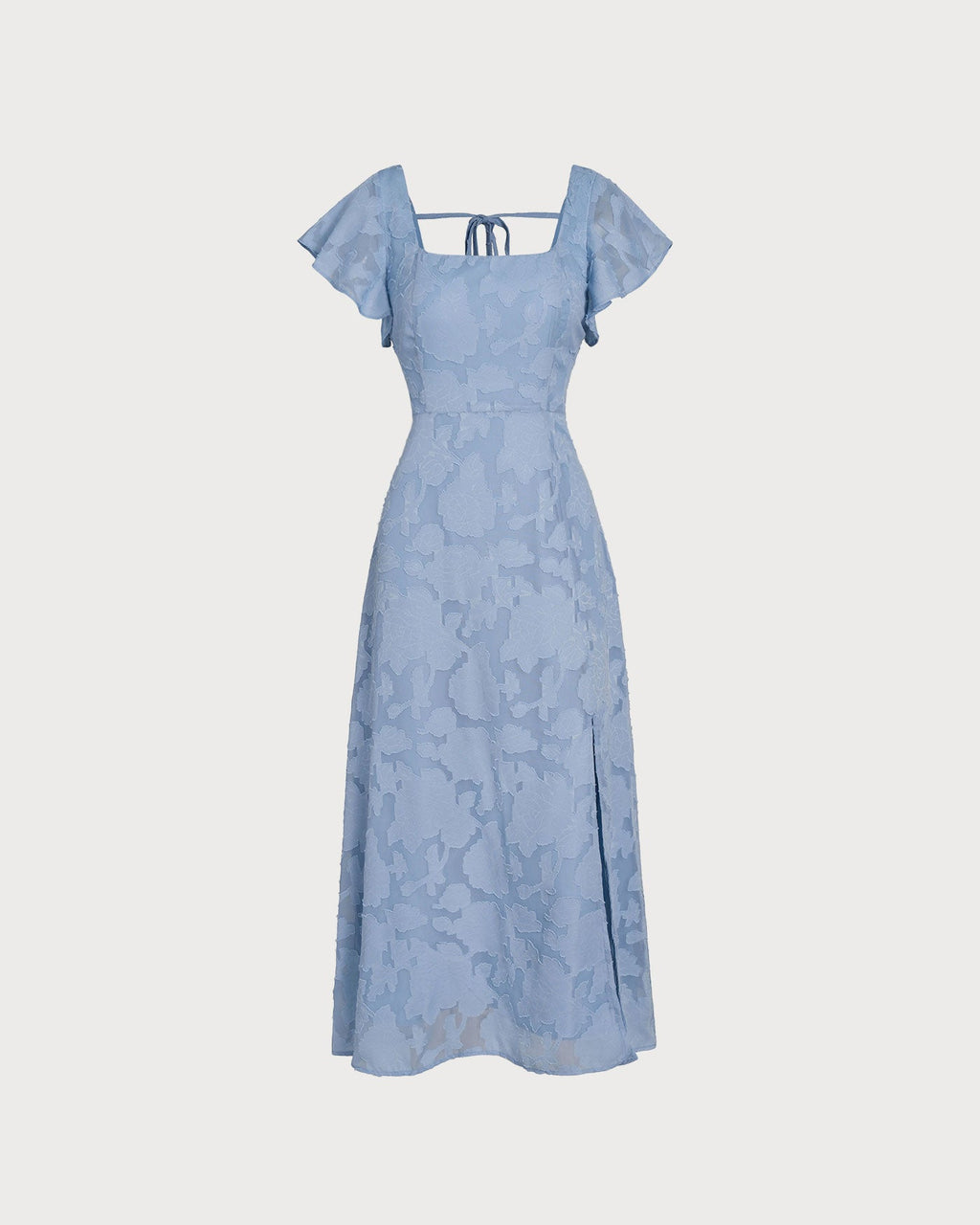 Vestido Midi Floral Azul con Cuello Cuadrado