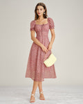 Vestido Midi de Chiffon Floral Rosa con Cuello Cuadrado