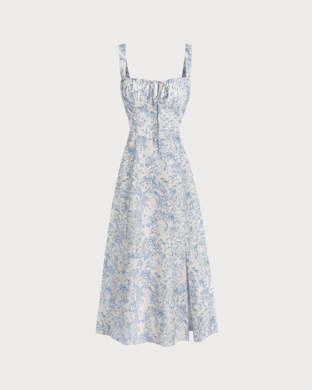 Vestido Midi Floral Azul con Fruncido