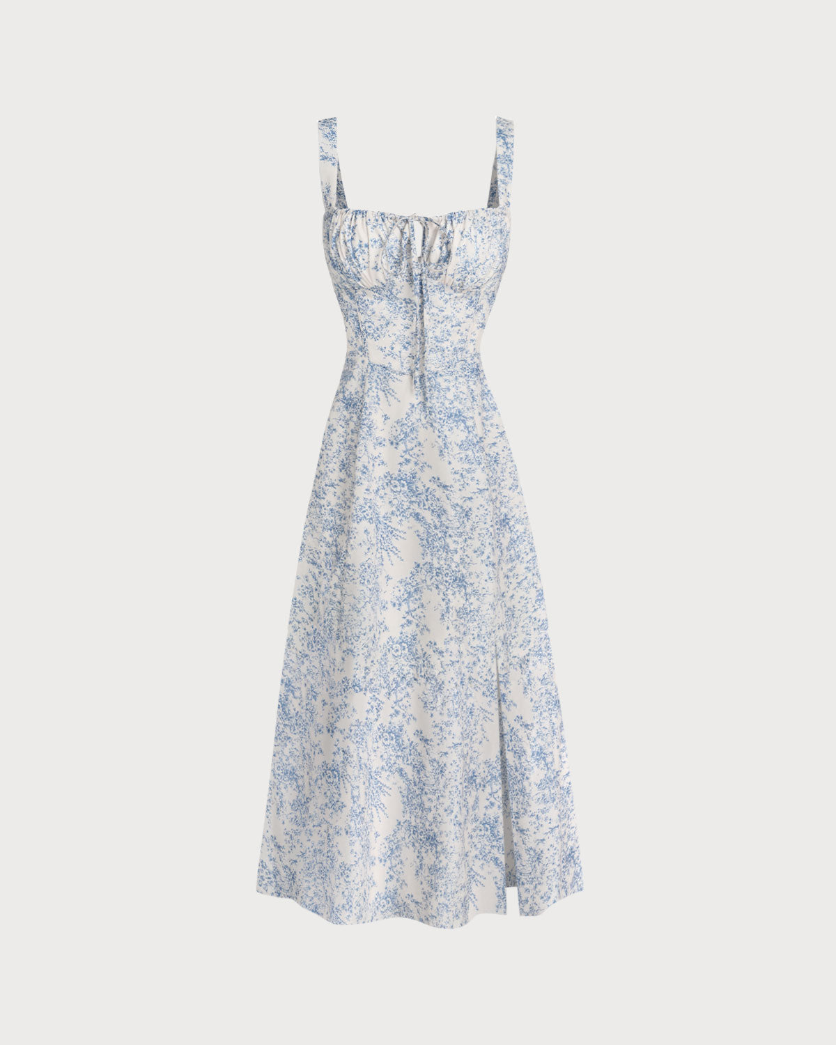 Vestido Midi Floral Azul con Fruncido