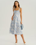 Vestido Midi Floral Azul con Fruncido