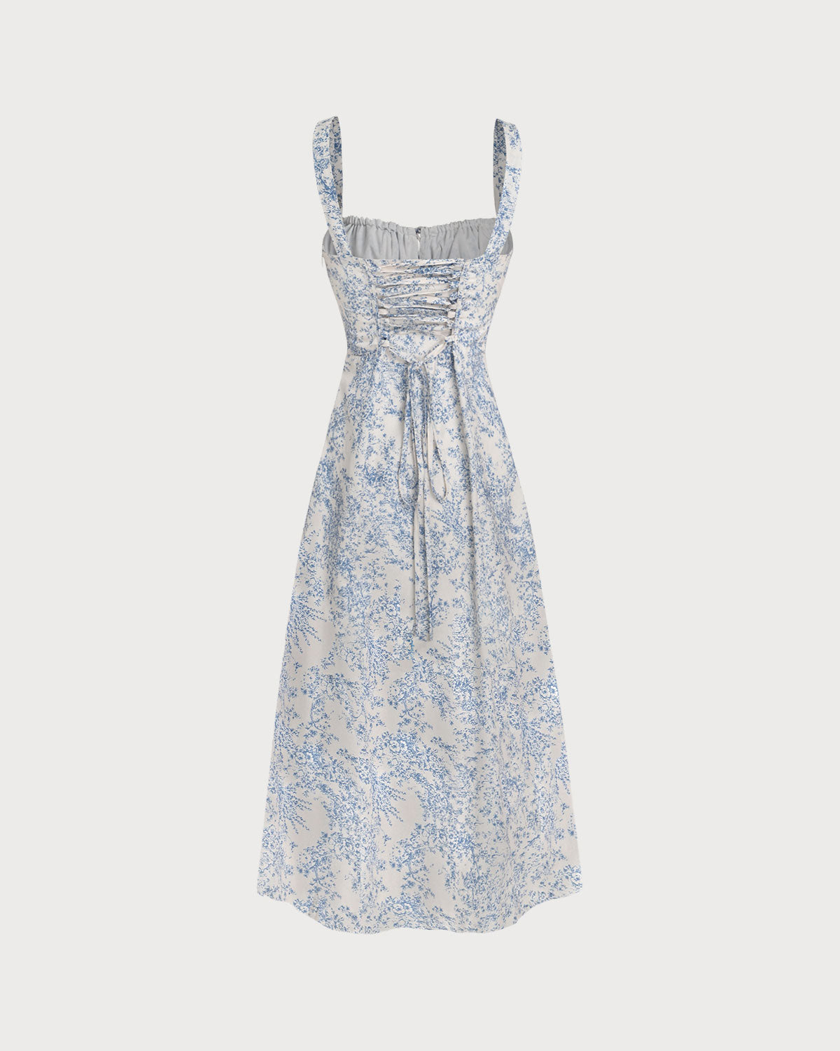 Vestido Midi Floral Azul con Fruncido