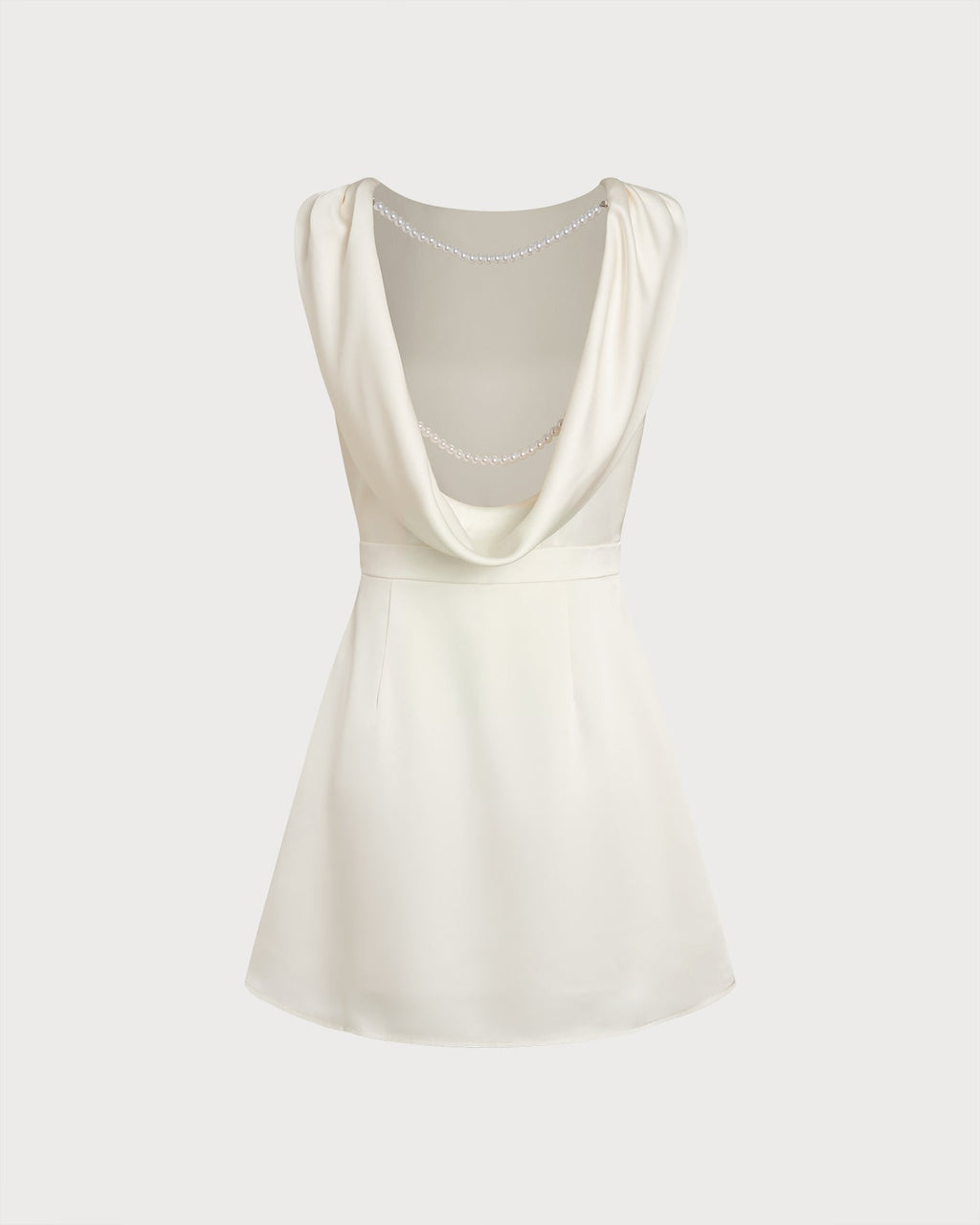 Mini Vestido Albaricoque con Cuello Barco y Perlas