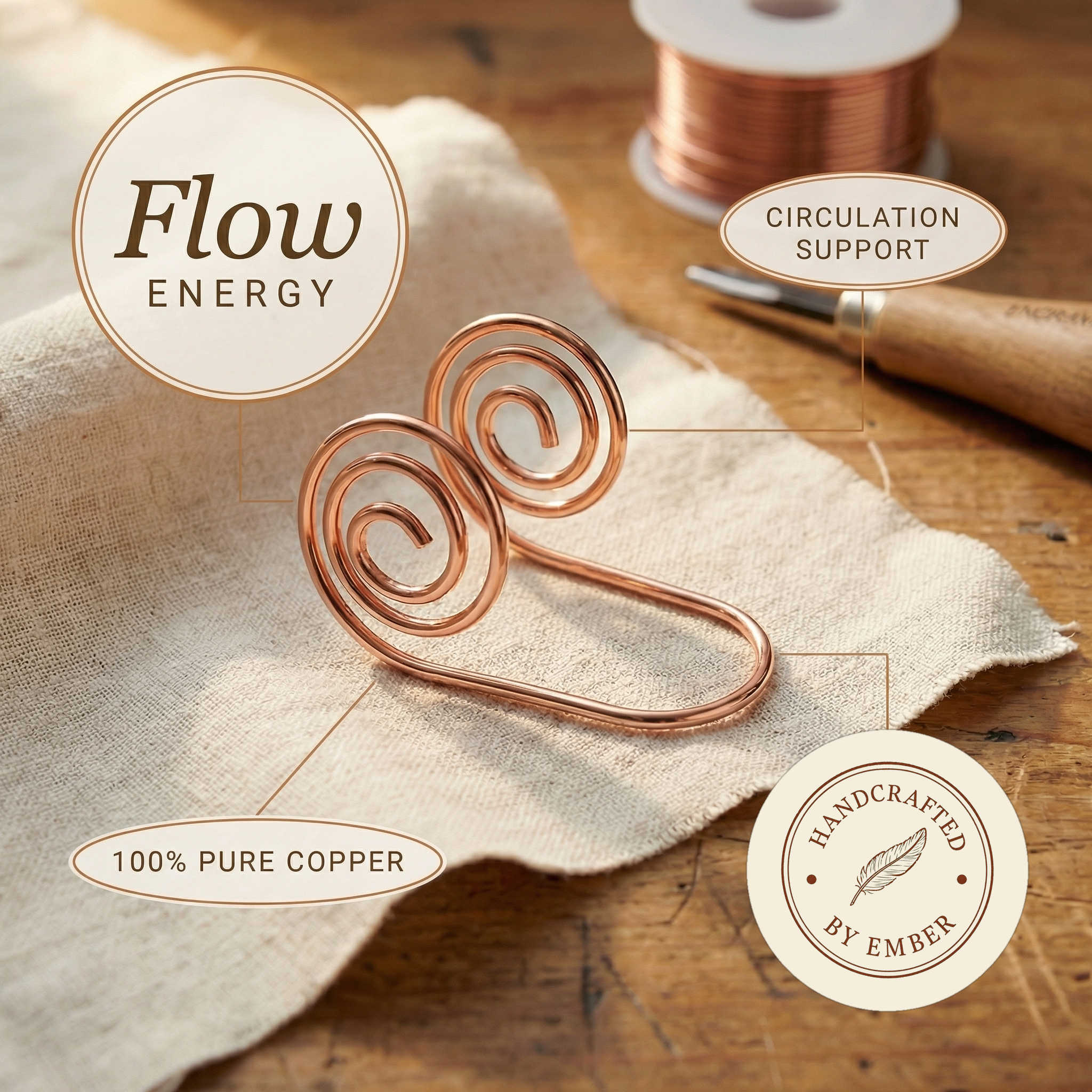 Espiral de Mano de Cobre Ember's Flow